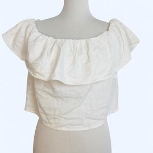 White off-the-shoulder‎ ruffle top linen blend